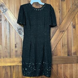 Vintage Stenay Sequin Dress 80s Beaded Black Party Dress Silk India Size 4